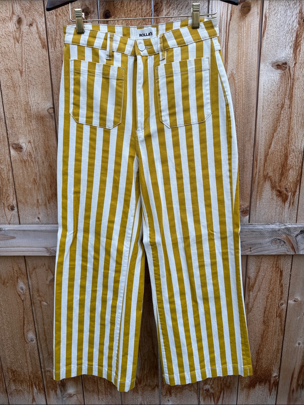 ROLLA'S Yellow and White Vertical Stripe High Rise Wide-Leg jeans